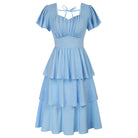 belle poque Vintage Dress 2026 Summer Layered Tiered Ruffle Swing Midi Dress Blue