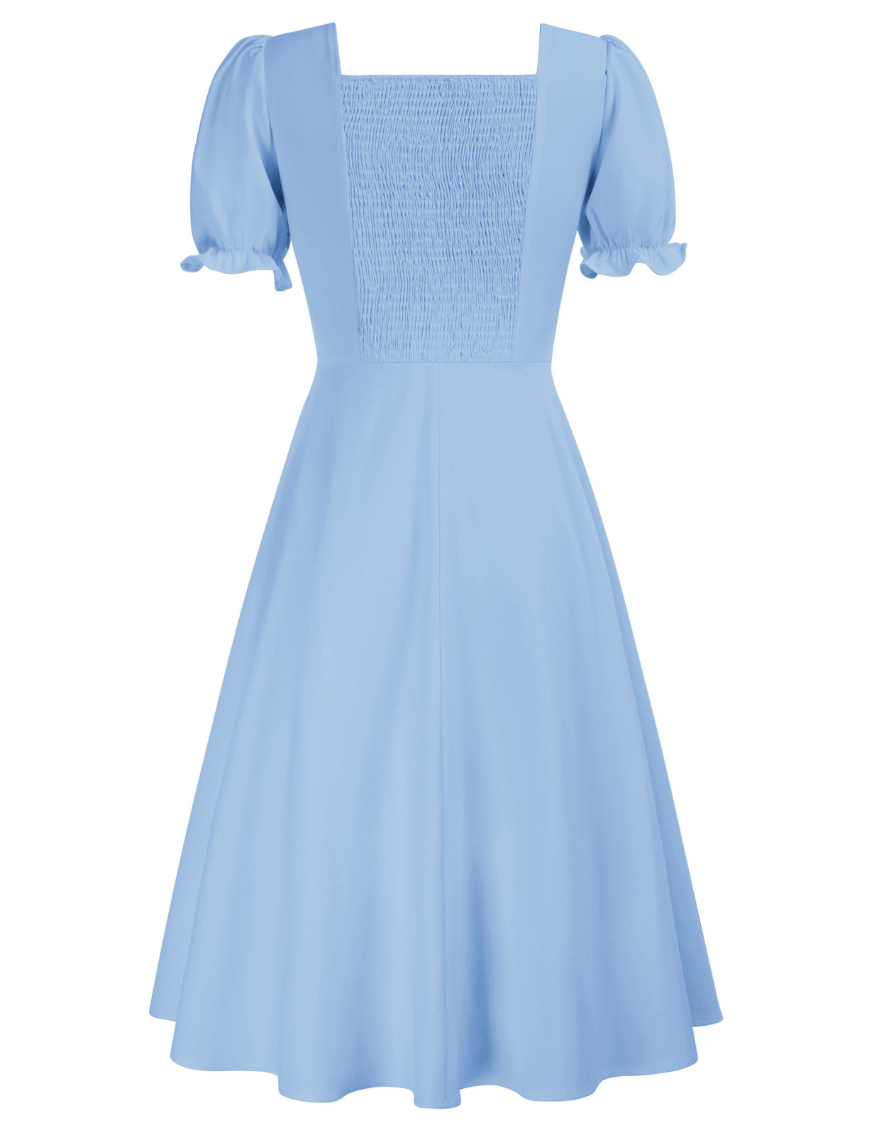 belle poque Vintage Buttons Decorated Dress Short Sleeve Square V-Neck A-Line Dress