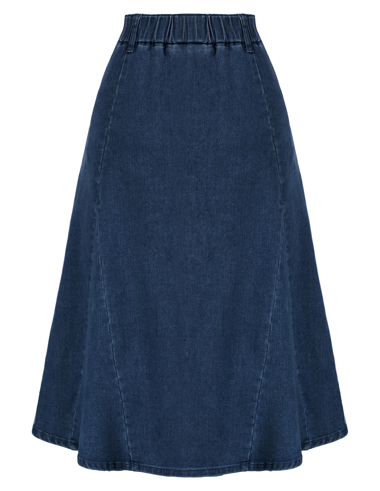 Denim Skirts Knee Length Vintage Elastic High Waist A-Line Midi