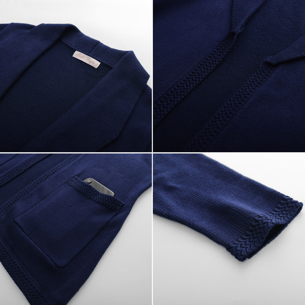 belle poque Vintage Cardigan Sweater Blazer V Neck Shawl Lapel Collar with Pockets