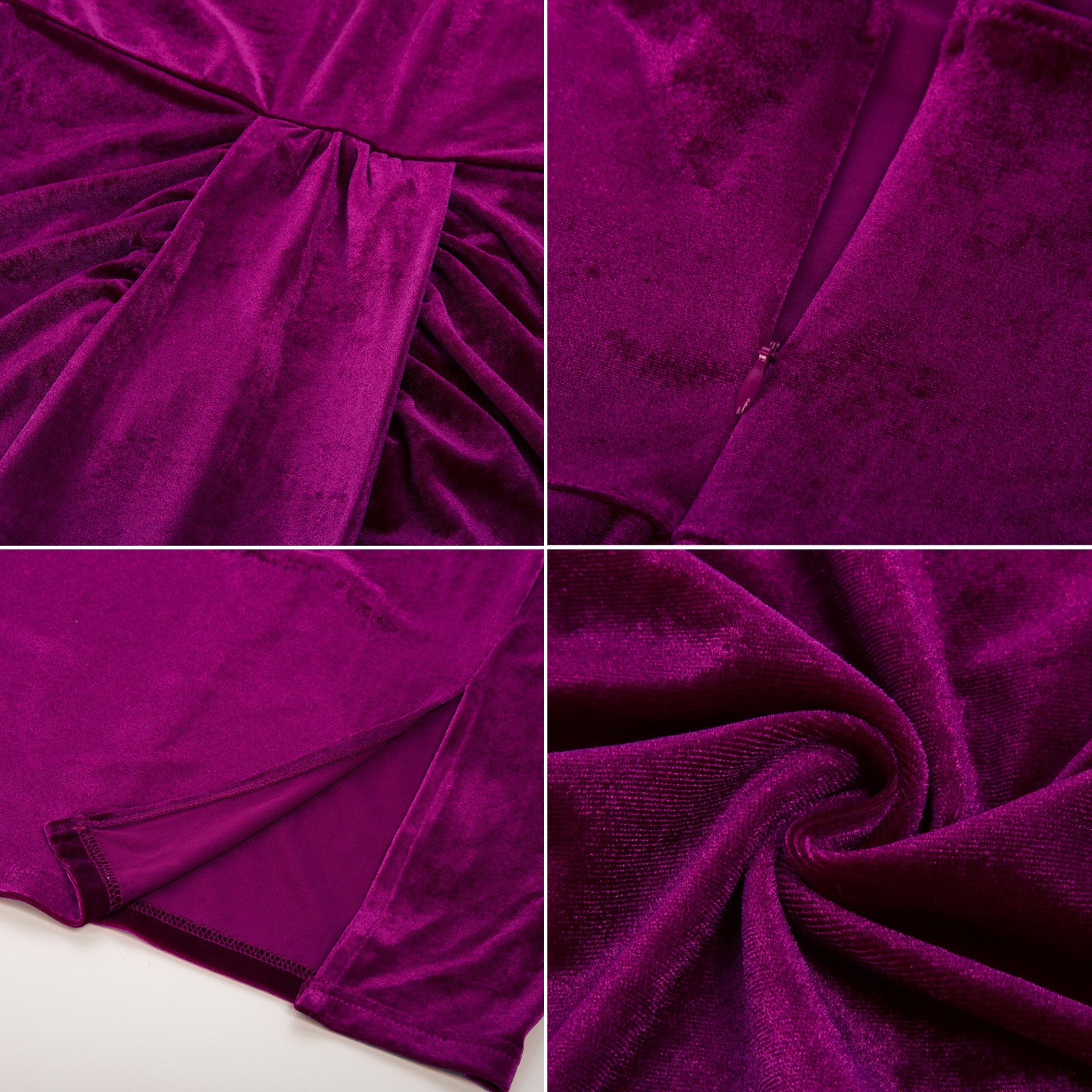 belle poque Vintage Front Slit Velvet Dress Halterneck Ruched Bodycon Dress