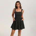 belle poque Women Vintage Polka-Dots Date Dress Square Neck Above Knee A-Line Dress