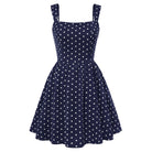 belle poque Women Vintage Polka-Dots Date Dress Square Neck Above Knee A-Line Dress Blue