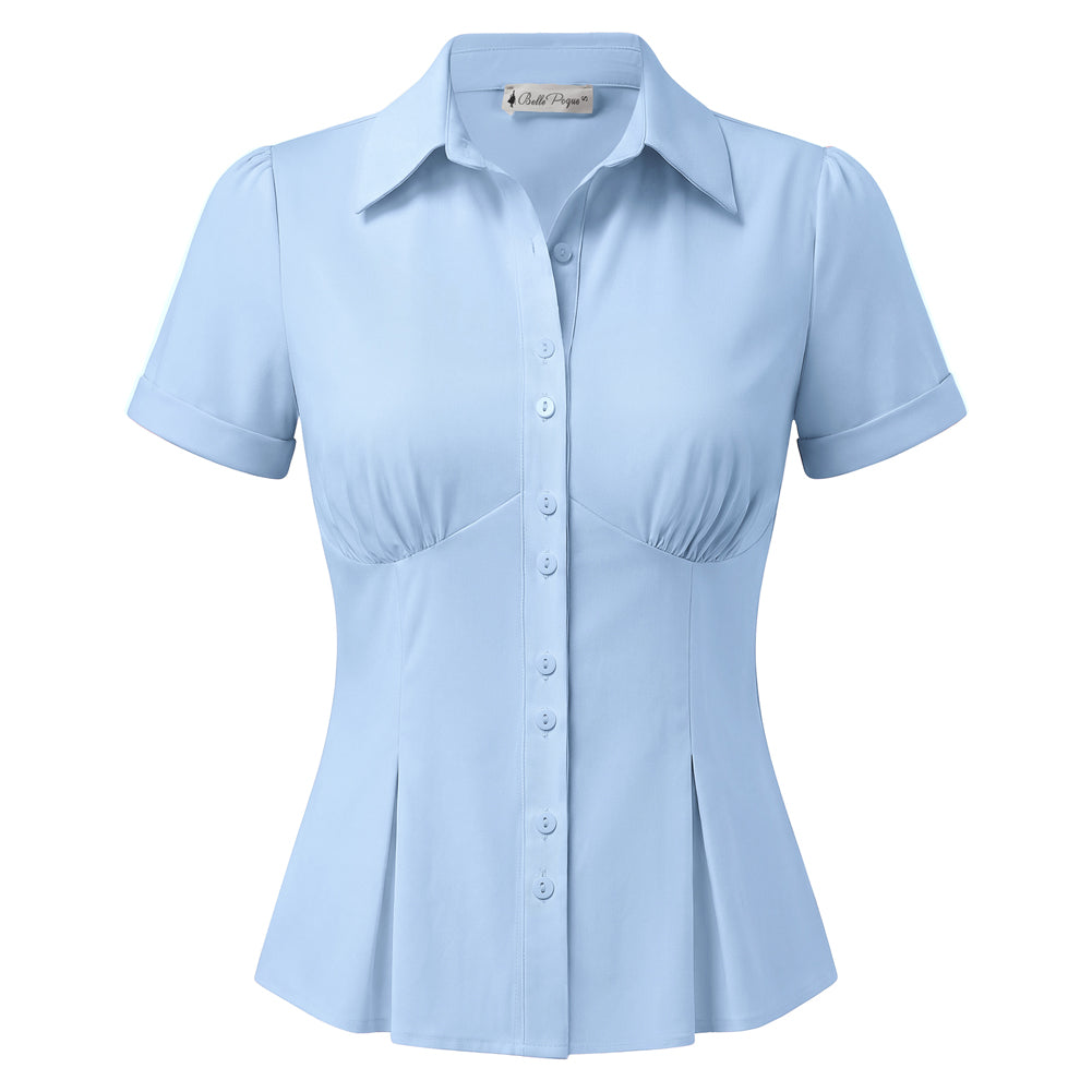 belle poque 2026 Womens Button Down Summer Cute Tops Blouses for Women Dressy Casual Blue