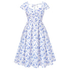 belle poque 1950s Women's Sweatheart Floral Dress Ruched Midi Garden Party Dress Blue