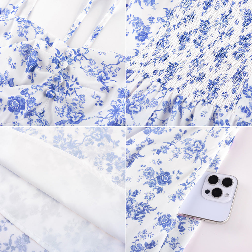 belle poque 1950s Women's Sweatheart Floral Dress Ruched Midi Garden Party Dress