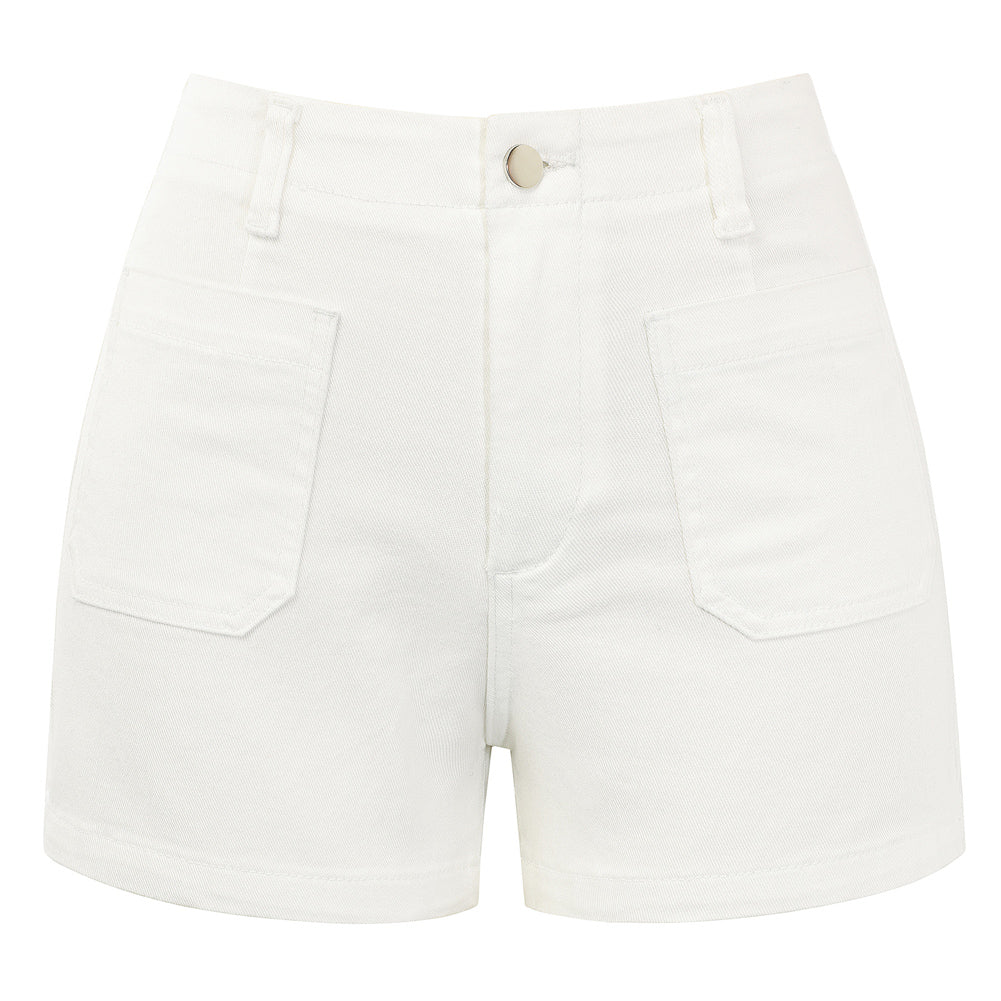 belle poque 2026 Women Jean Shorts High Waisted Micro Cargo Denim Shorts White