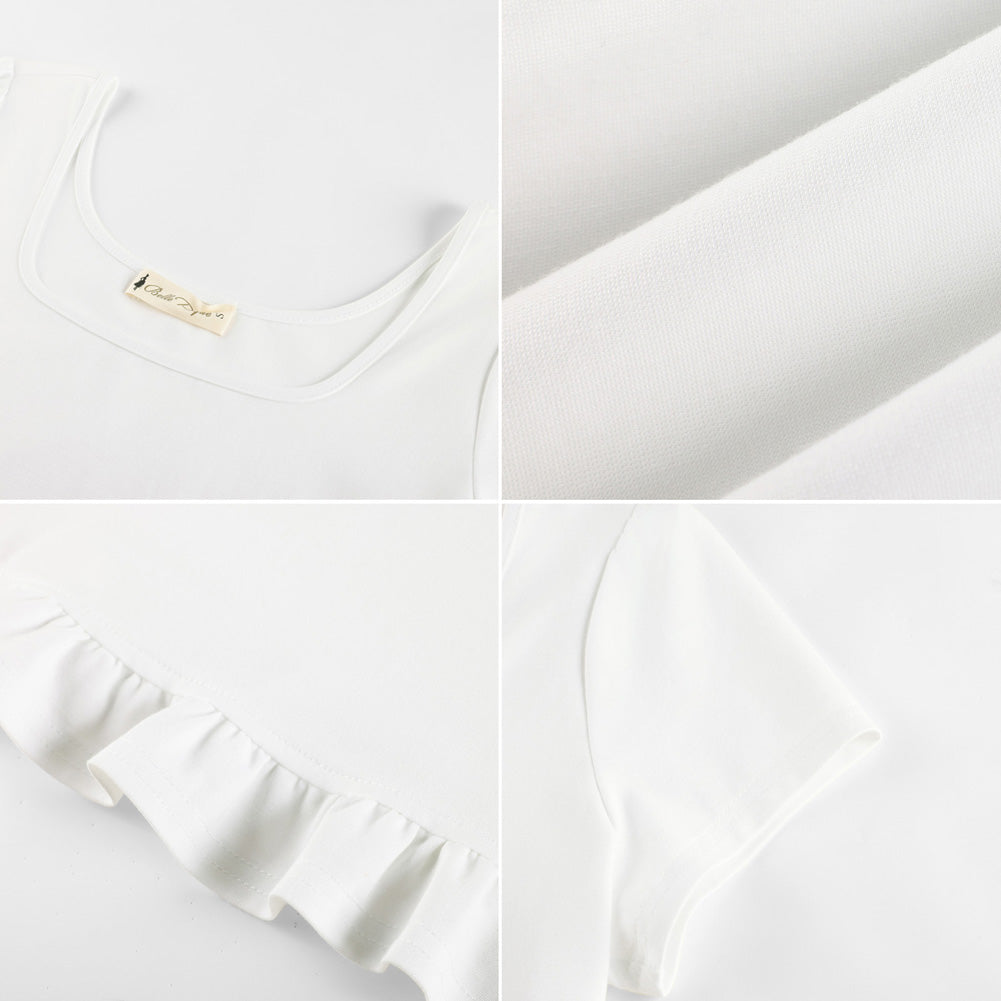 belle poque 2026 Spring Summer Ruffles Cute Tops for Women Short Sleeve Crop Tops