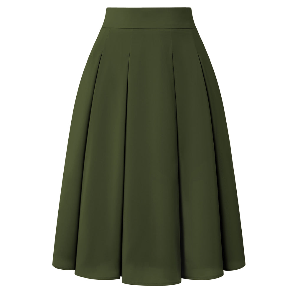 belle poque 2026 Women Spring Summer Vintage Chiffon Flared A-Line Skirt Green