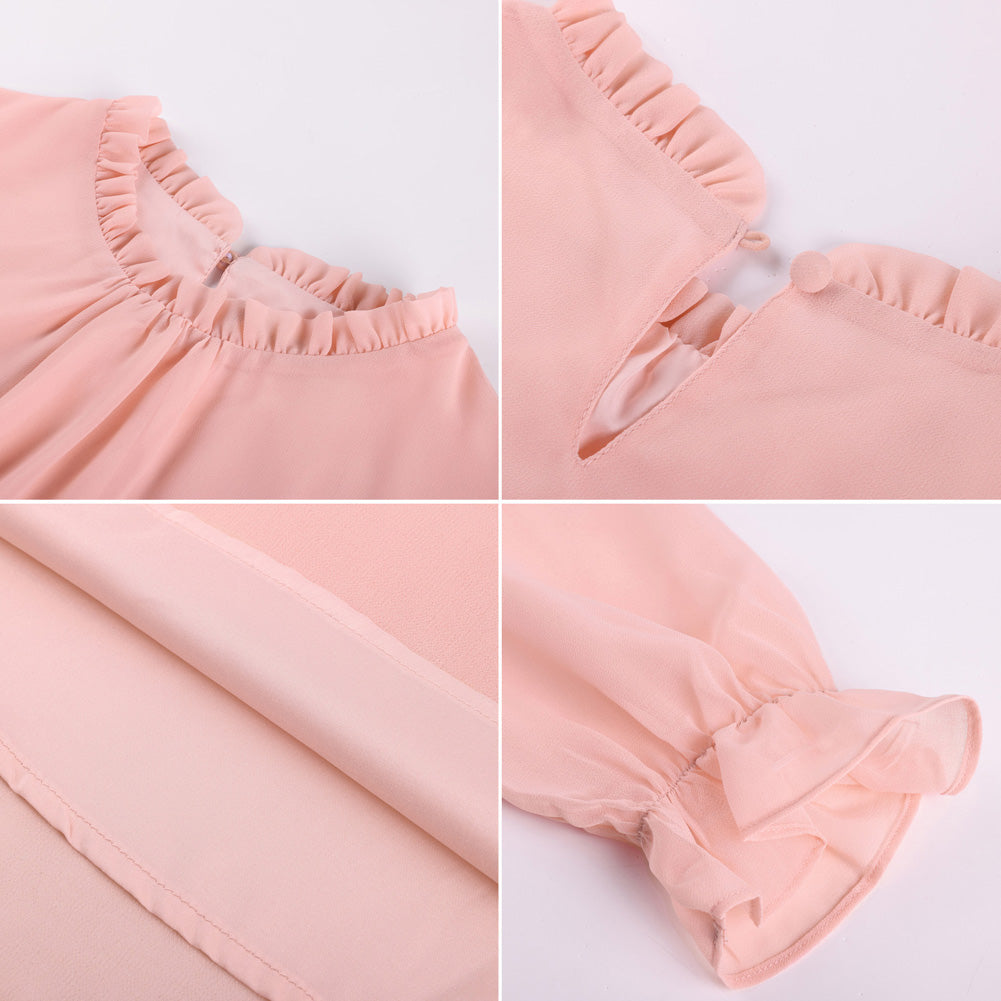 belle poque Belle Poque Women Vintage Chiffon Tops Long Sleeve Keyhole Back Pullover Tops
