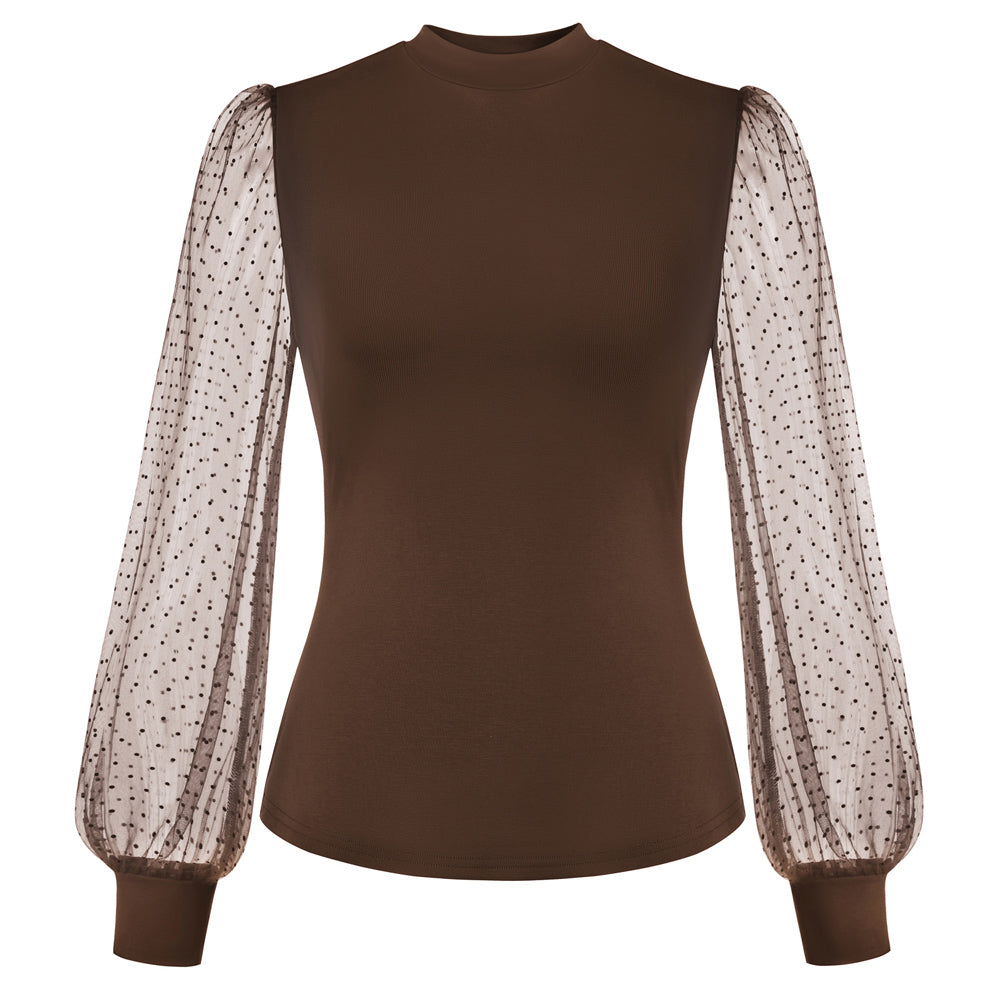 1980s Dressy Casual Mesh Shirts Long Sleeve Tops for Women
