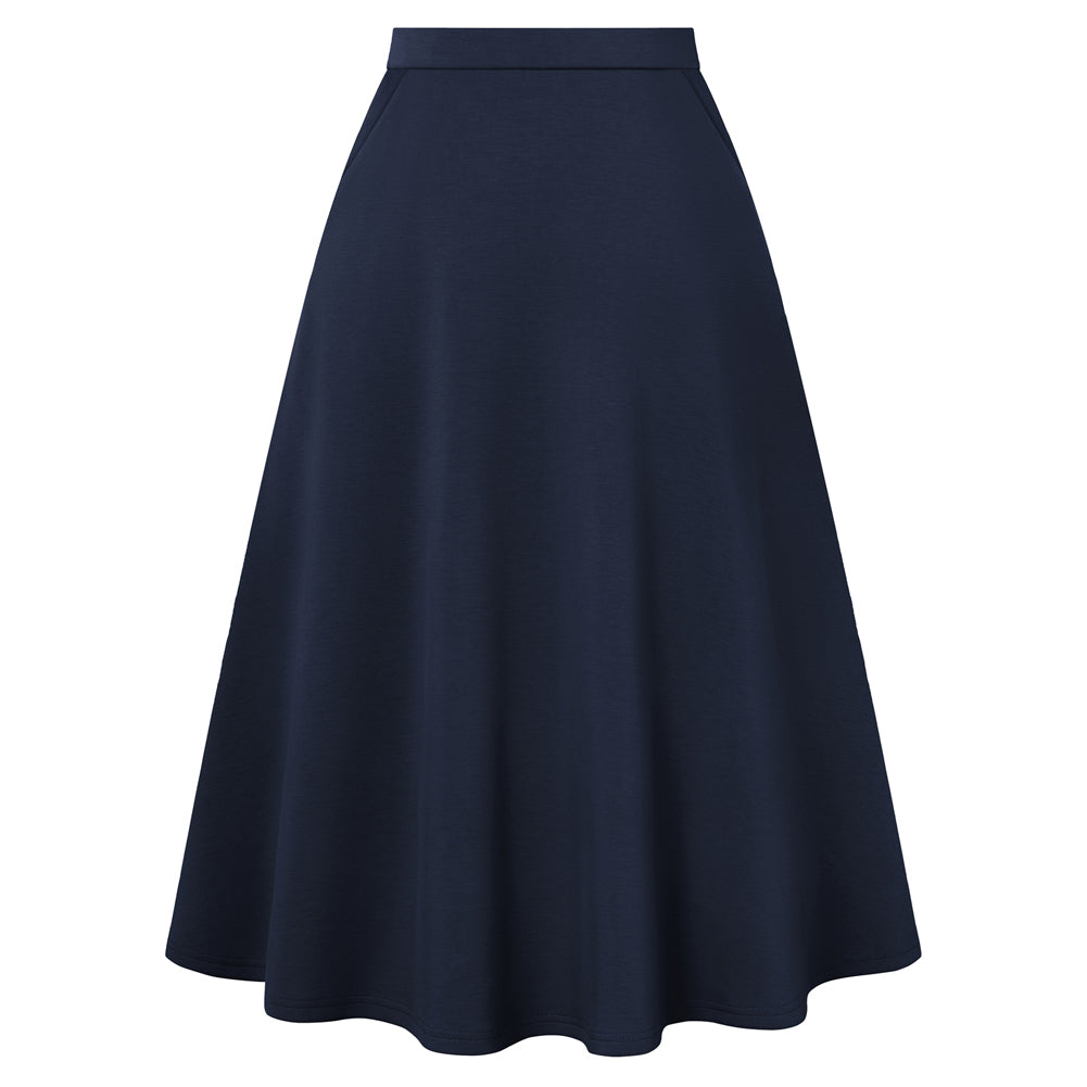 1980s Vintage A-Line Midi Skirt Work Business Skirts with Pockets