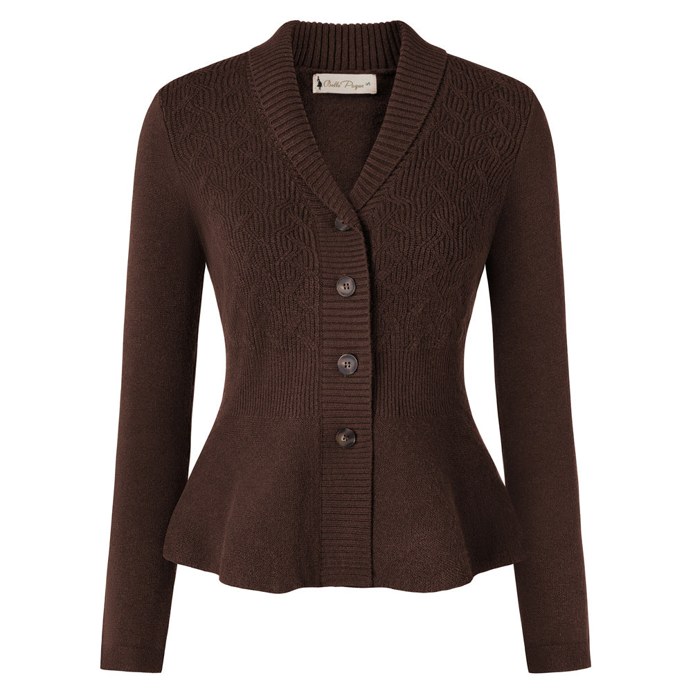 Peplum Hem Cardigan Women Vintage Button Down Sweater