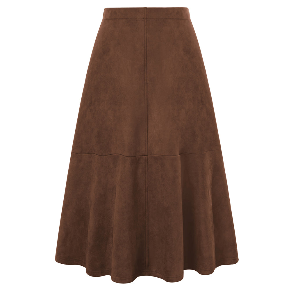 belle poque 1980s Vintage Women's Suede Skirts High Waist A Line Business Work Midi Skirt Coffee