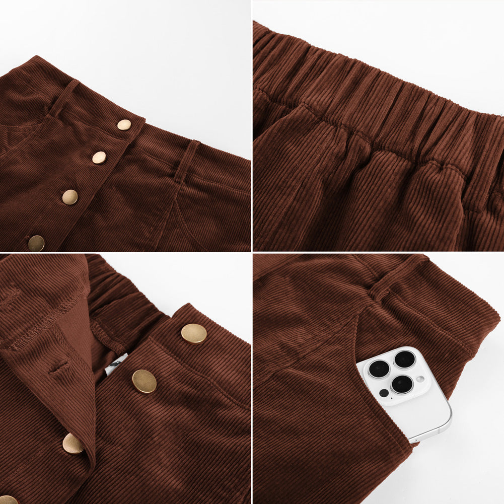 belle poque Womens Corduroy Short Mini Skirt Button A-Line Casual Fall Skirts with Pockets