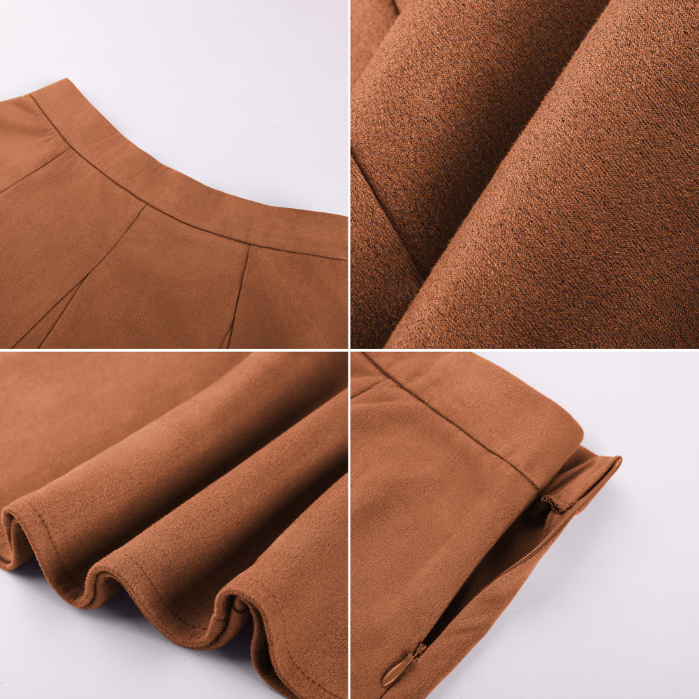 belle poque Women Vintage Skirt Elastic Waist Mid-Calf Length A-Line Skirt