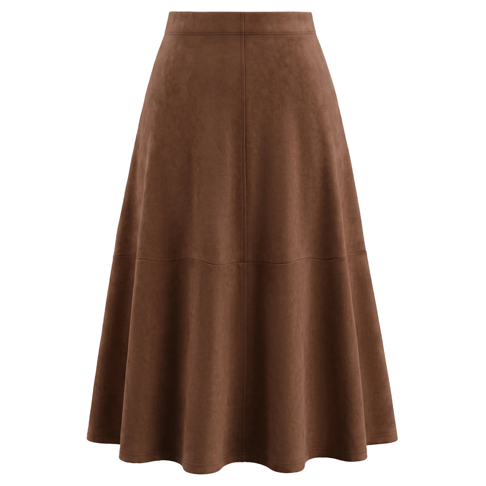Women's Suede Skirts High Waist A Line Business Work Midi Skirt