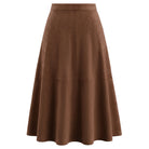 belle poque Women's Suede Skirts High Waist A Line Business Work Midi Skirt Coffee