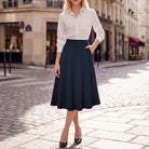 belle poque 1980s Vintage A-Line Midi Skirt Work Business Skirts with Pockets