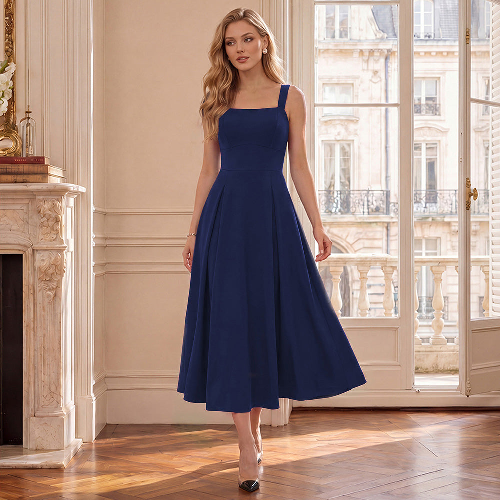 belle poque Women's Midi Dress Semi Formal Elegant Dress for Cocktail Party with Pockets