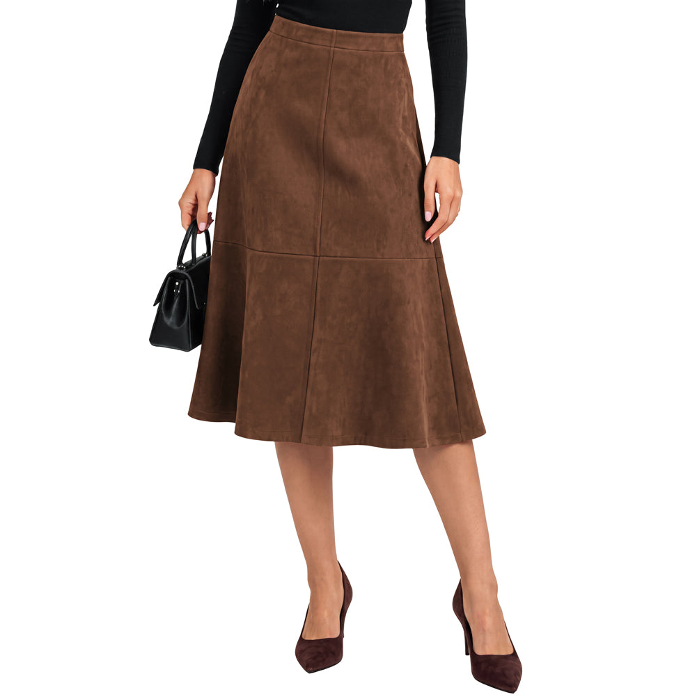 belle poque 1980s Vintage Women's Suede Skirts High Waist A Line Business Work Midi Skirt
