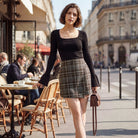 belle poque 1980s Vintage Women's Plaid Skirt Fall Mini Skirt for Outgoing