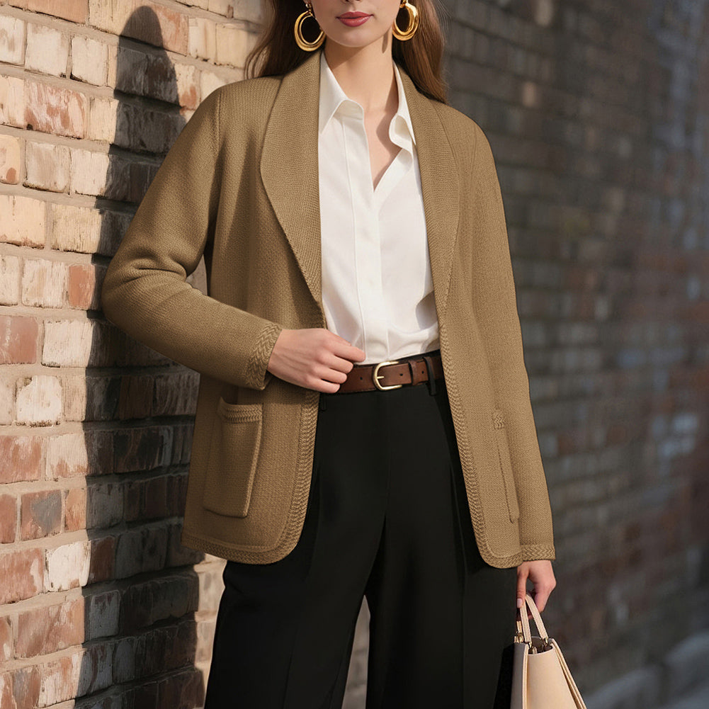 belle poque Vintage Cardigan Sweater Blazer V Neck Shawl Lapel Collar with Pockets