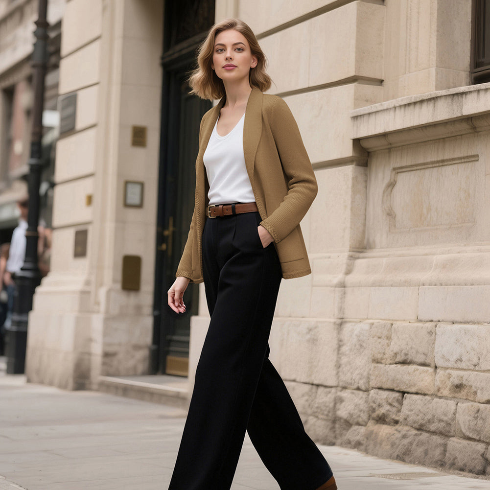 belle poque Vintage Cardigan Sweater Blazer V Neck Shawl Lapel Collar with Pockets