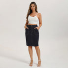 belle poque 2026 Women's Denim Skirt Knee Length Jean Skirt with Pockets