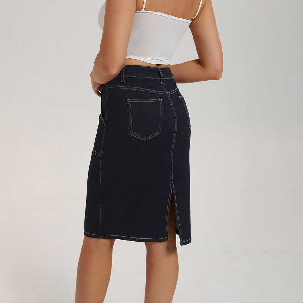 belle poque 2026 Women's Denim Skirt Knee Length Jean Skirt with Pockets