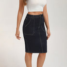 belle poque 2026 Women's Denim Skirt Knee Length Jean Skirt with Pockets
