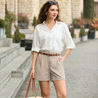 belle poque 2026 Women Vintage 100% Cotton Shorts Wide Leg Shorts with Pockets