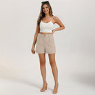 belle poque 2026 Women Vintage 100% Cotton Shorts Wide Leg Shorts with Pockets