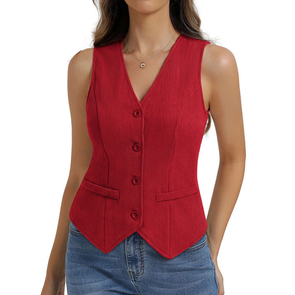 belle poque Women’s Vest Top Trendy Knitted Waistcoat Button Down Tops Suit Vest Tops