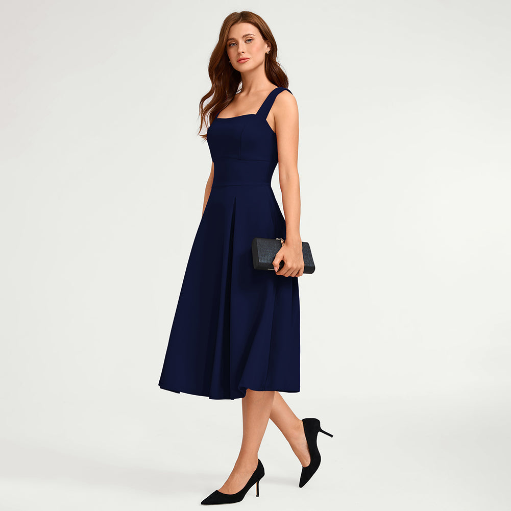 belle poque Women's Midi Dress Semi Formal Elegant Dress for Cocktail Party with Pockets