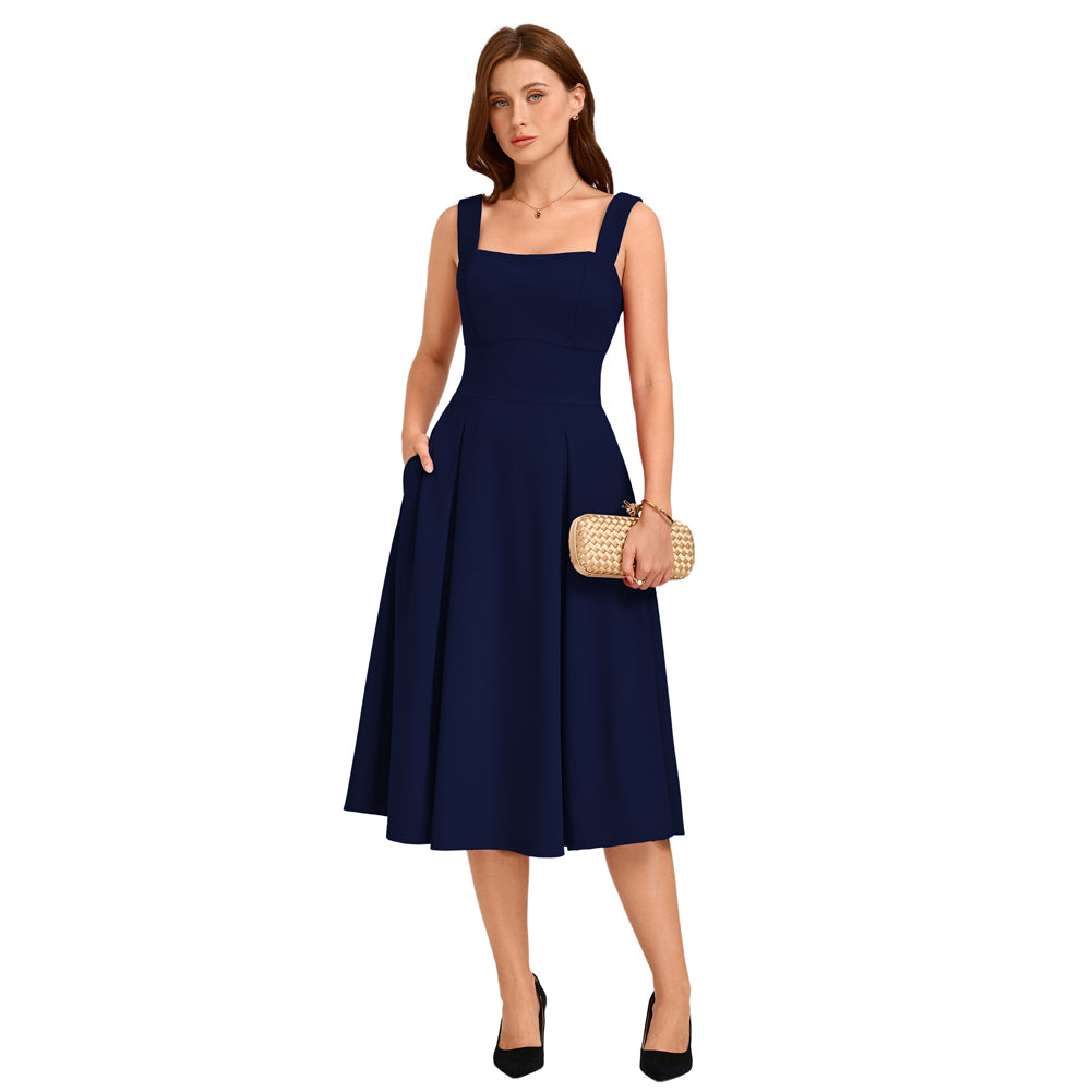 belle poque Women's Midi Dress Semi Formal Elegant Dress for Cocktail Party with Pockets