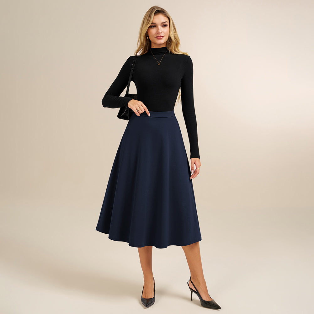 belle poque 1980s Vintage A-Line Midi Skirt Work Business Skirts with Pockets