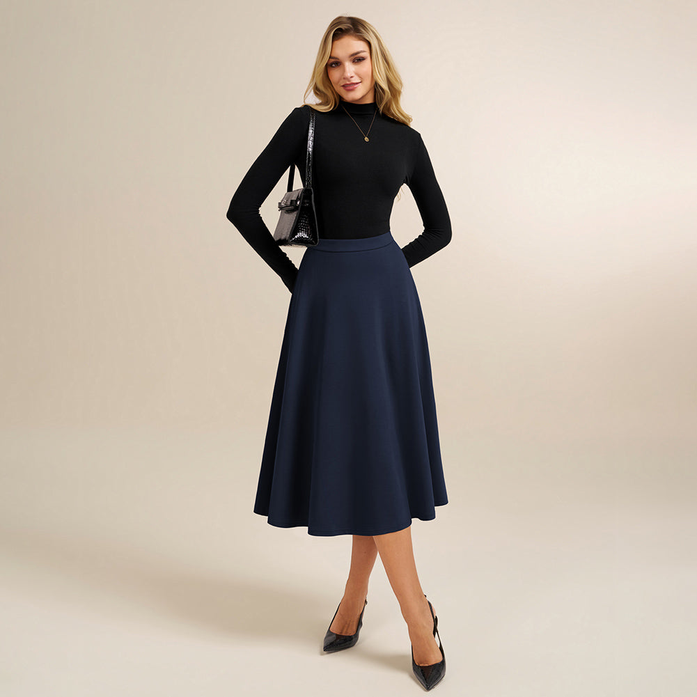 belle poque 1980s Vintage A-Line Midi Skirt Work Business Skirts with Pockets