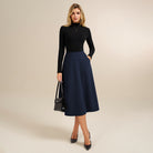 belle poque 1980s Vintage A-Line Midi Skirt Work Business Skirts with Pockets