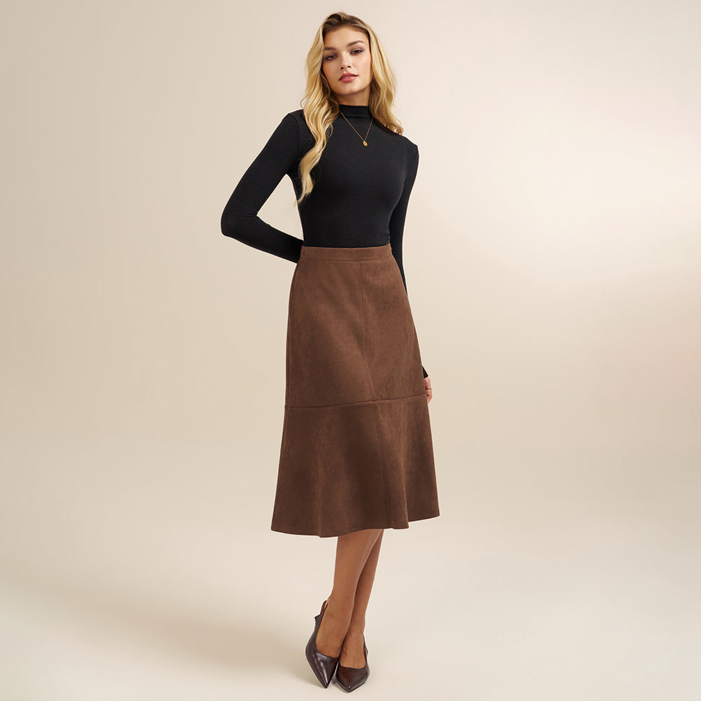 belle poque 1980s Vintage Women's Suede Skirts High Waist A Line Business Work Midi Skirt