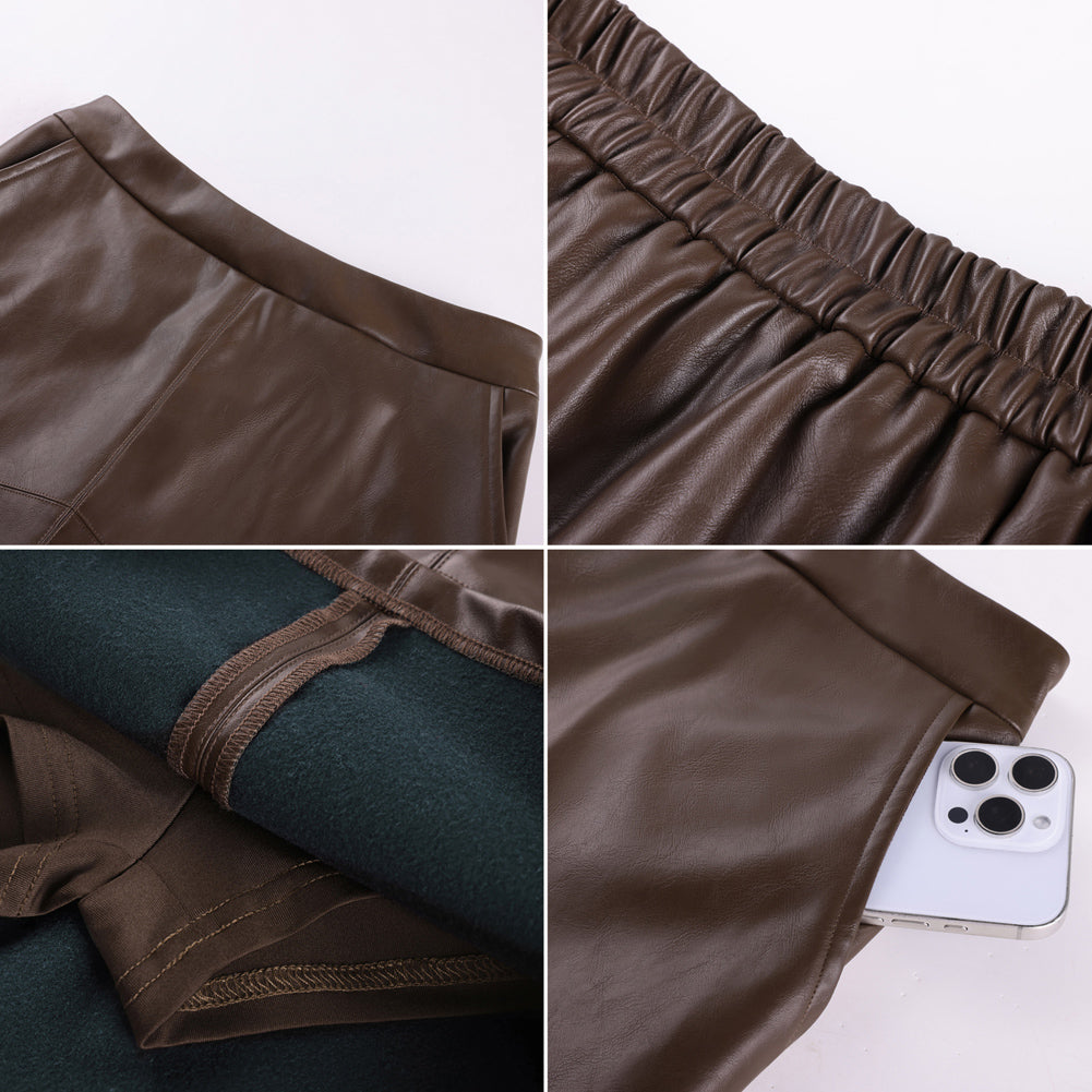 belle poque Women's Leather Mini Skirt with Pockets for Going Out Business Holidays