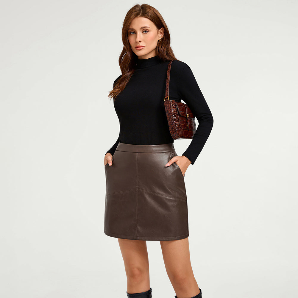 belle poque Women's Leather Mini Skirt with Pockets for Going Out Business Holidays