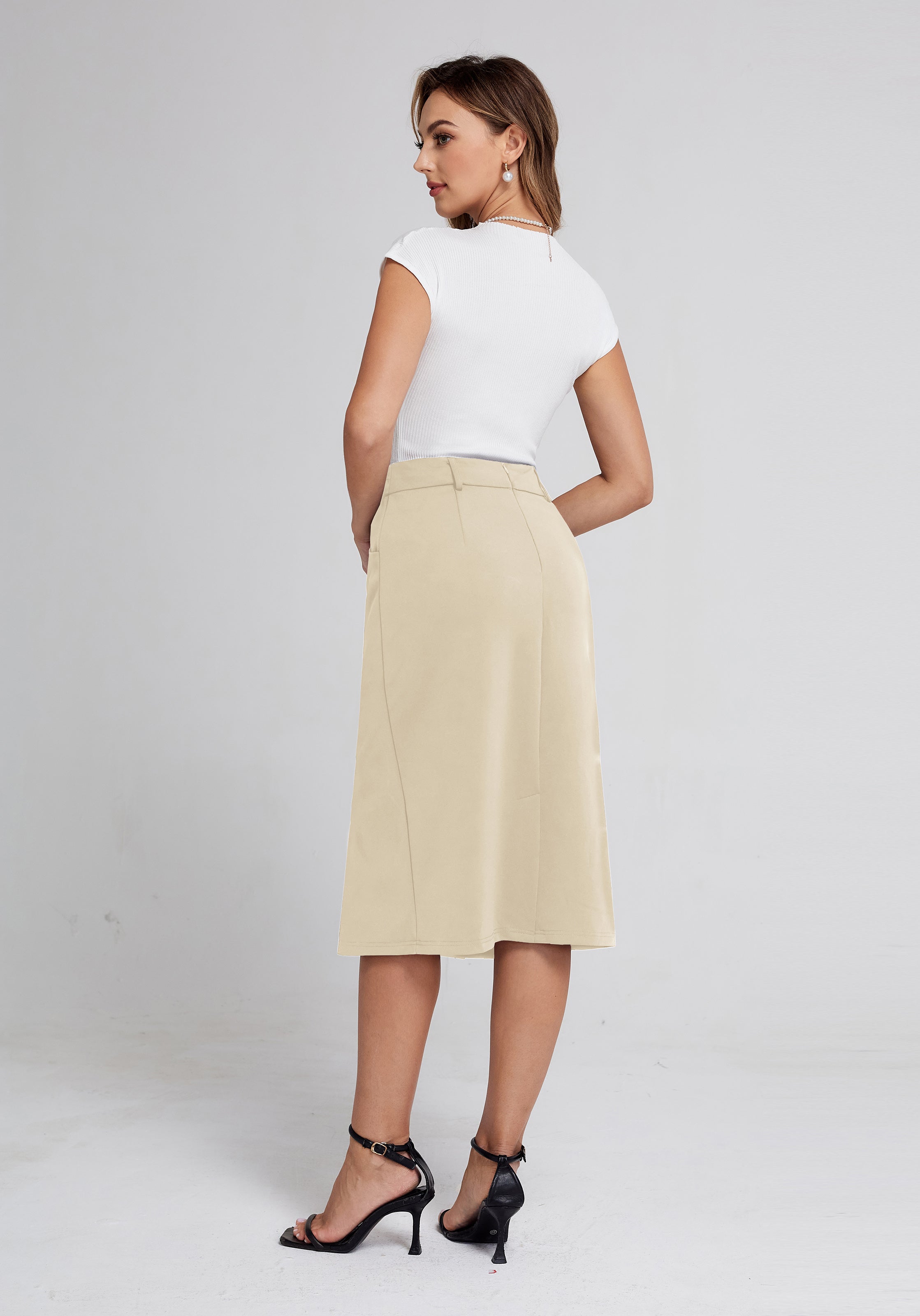 belle poque BP Women Vintage Bodycon Skirt Elastic Waist Below Knee Hips-Wrapped Skirt