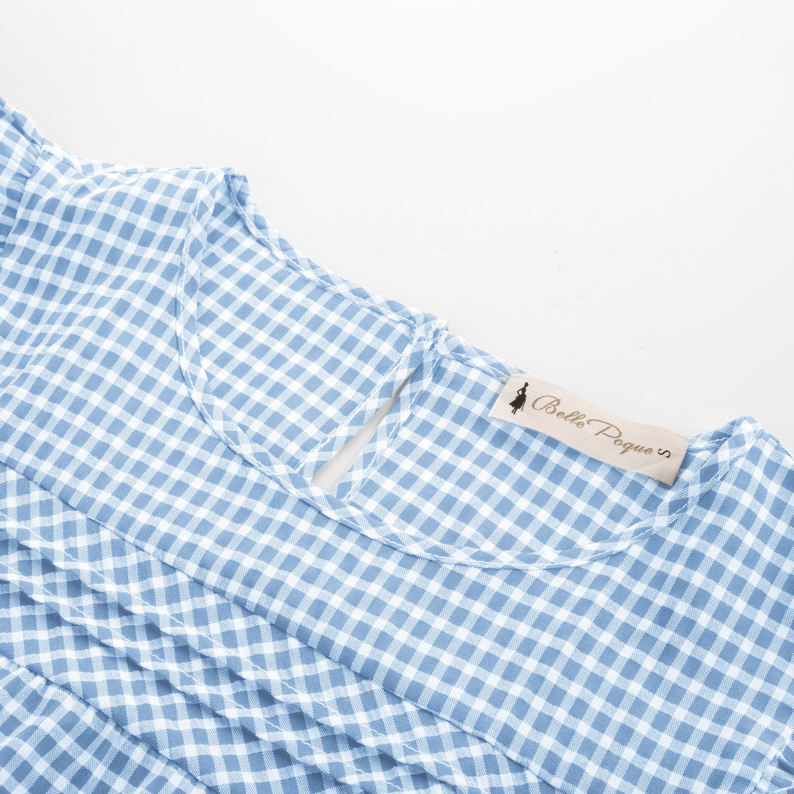 belle poque BP Women Vintage Plaided Tops Flutter Sleeve Crew Neck Keyhole Back Tops