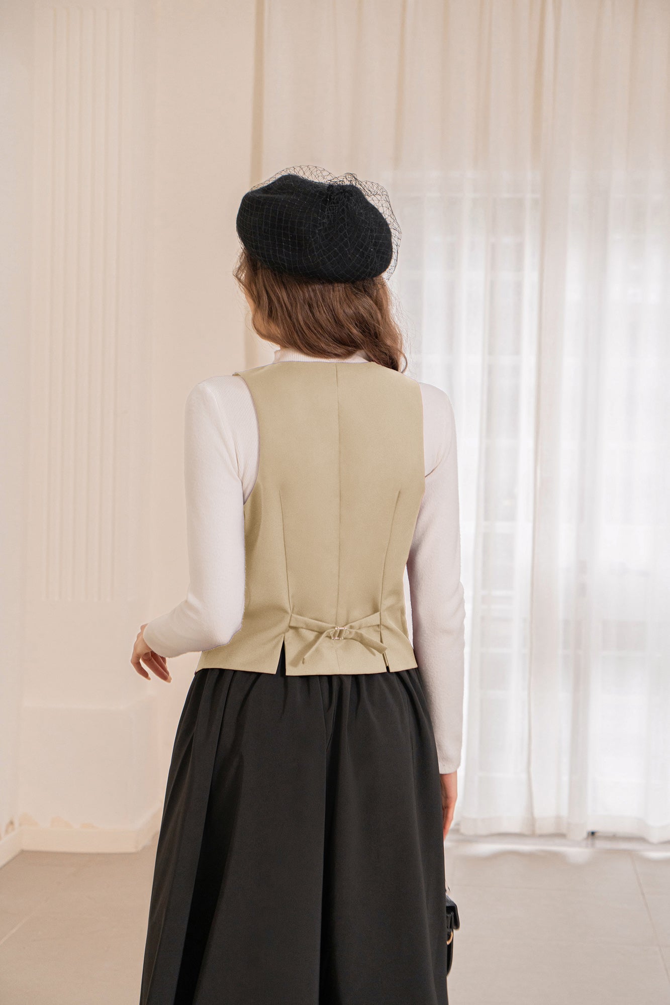belle poque Vintage Oblique Placket Vest Coat V-Neck Handkerchief Hem Waistcoat