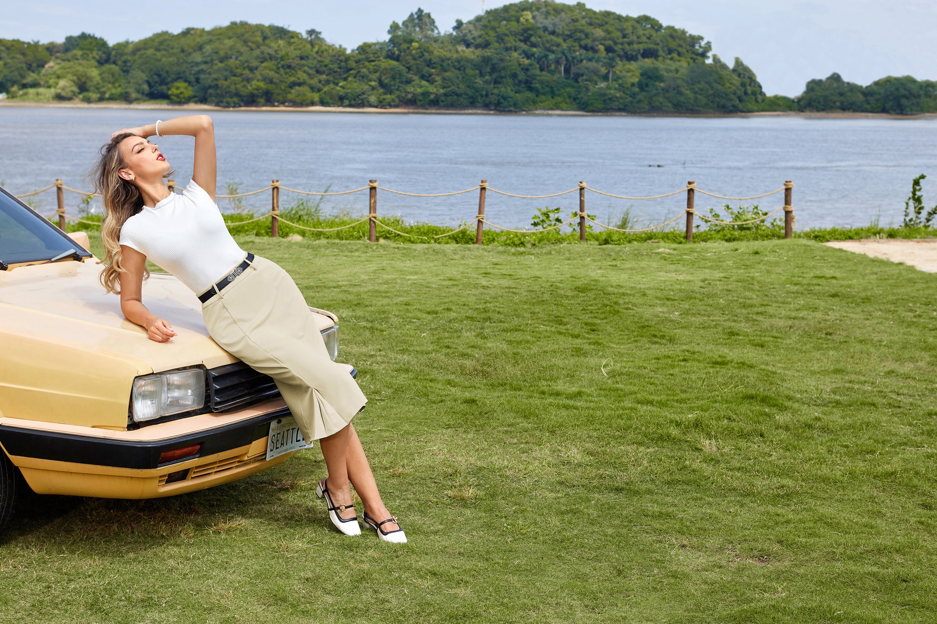 belle poque BP Women Vintage Bodycon Skirt Elastic Waist Below Knee Hips-Wrapped Skirt