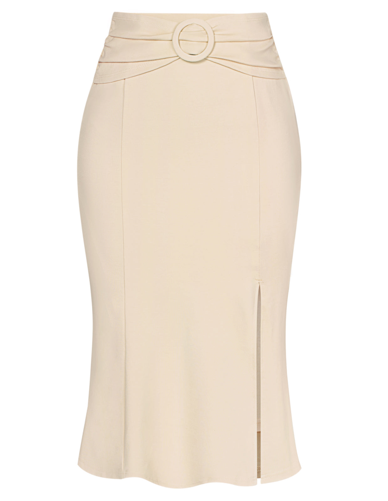 belle poque BP Women Vintage Front Slit Skirt Elastic Waist Mermaid Hem Bodycon Skirt Beige
