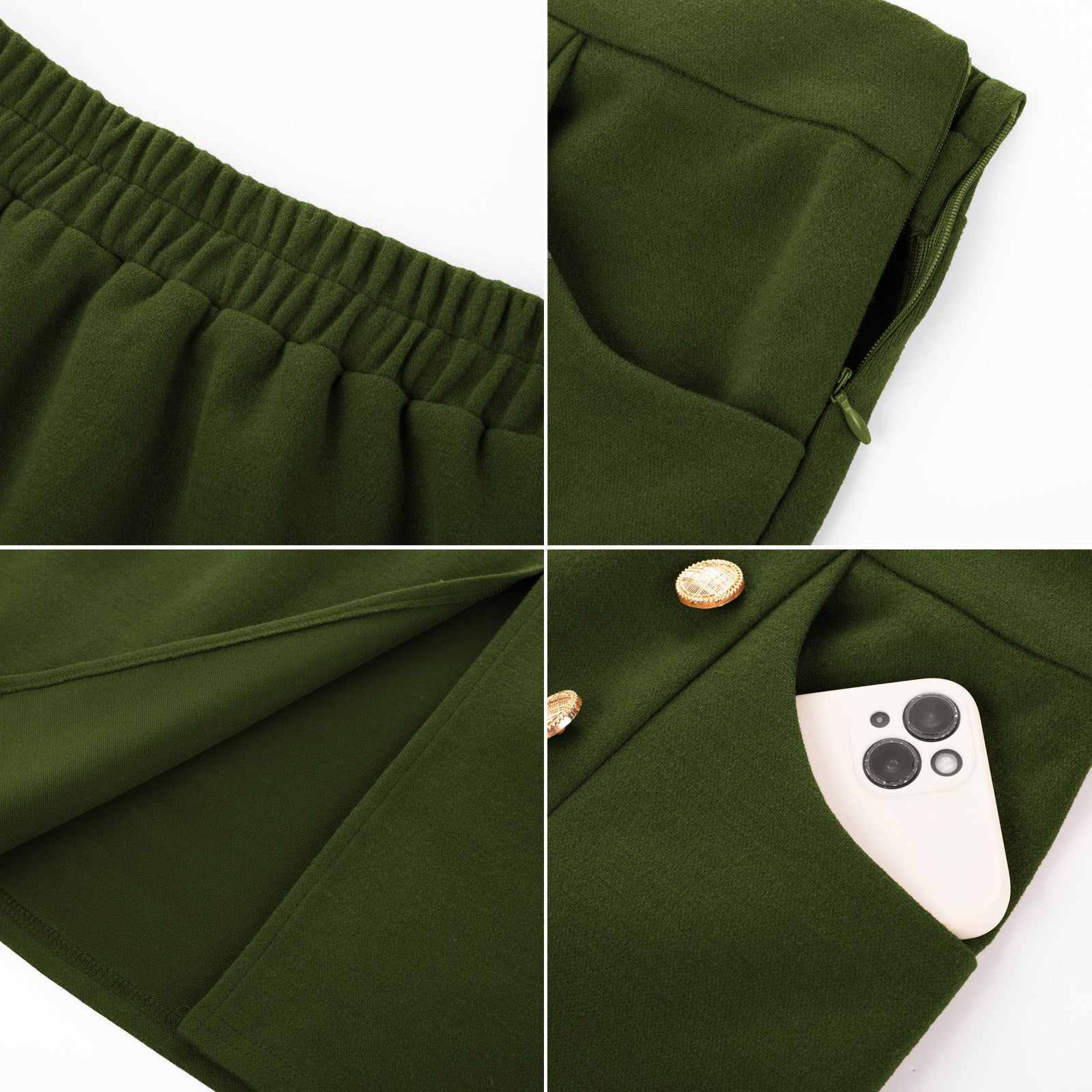 belle poque Vintage Front Slit Skirt Elastic Waist Button Decorated A-Line Skirt