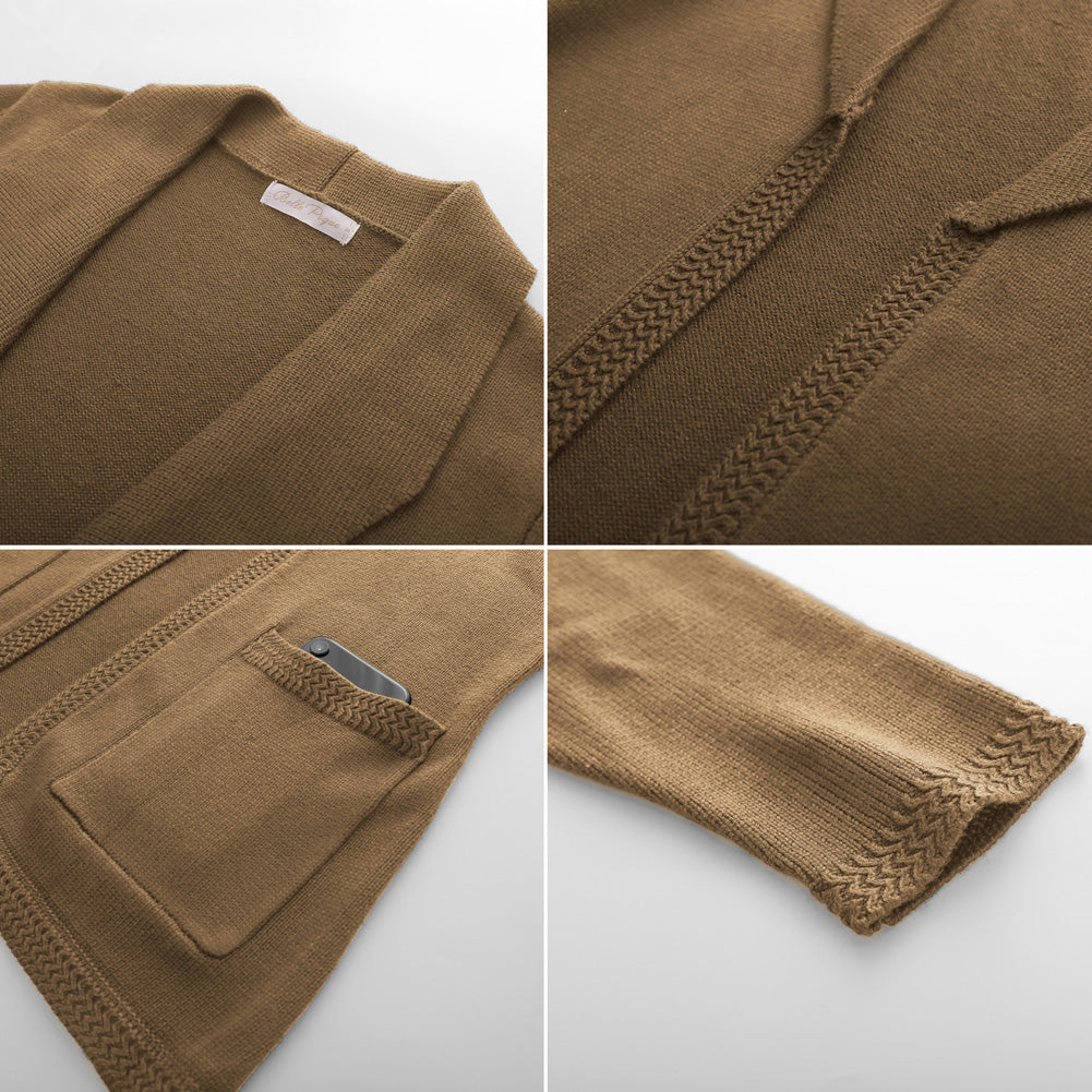 belle poque Vintage Cardigan Sweater Blazer V Neck Shawl Lapel Collar with Pockets