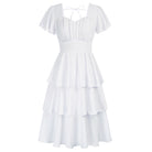 belle poque Vintage Dress 2026 Summer Layered Tiered Ruffle Swing Midi Dress White